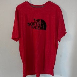 North Face, red, short sleeve, t shirt, loose fit, logo